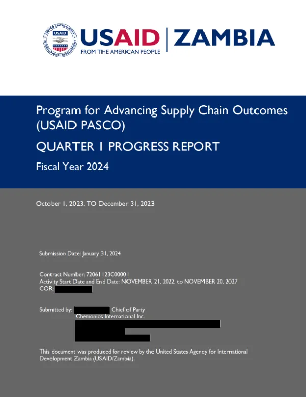 USAID PASCO ZAMBIA, QUARTER 1 PROGRESS REPORT, FISCAL YEAR 2024