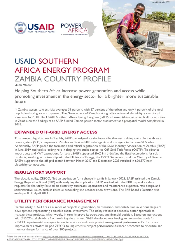 USAID Southern Africa Energy Program Zambia Country Profile