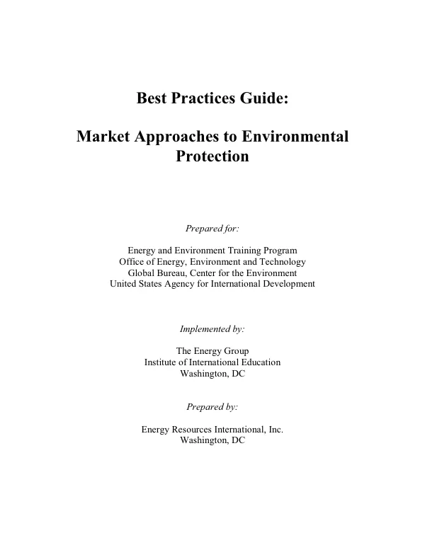 Best practices guide : market approaches to environmental protection
