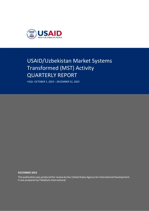 USAID/Uzbekistan Market Systems Transformed QUARTERLY REPORT