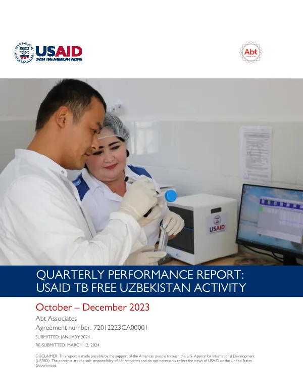 Quarterly Performance Report: USAID TB Free Uzbekistan Activity