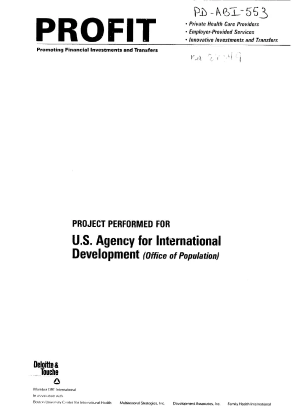 First year work plan : promoting financial investments and transfers -- PROFIT project