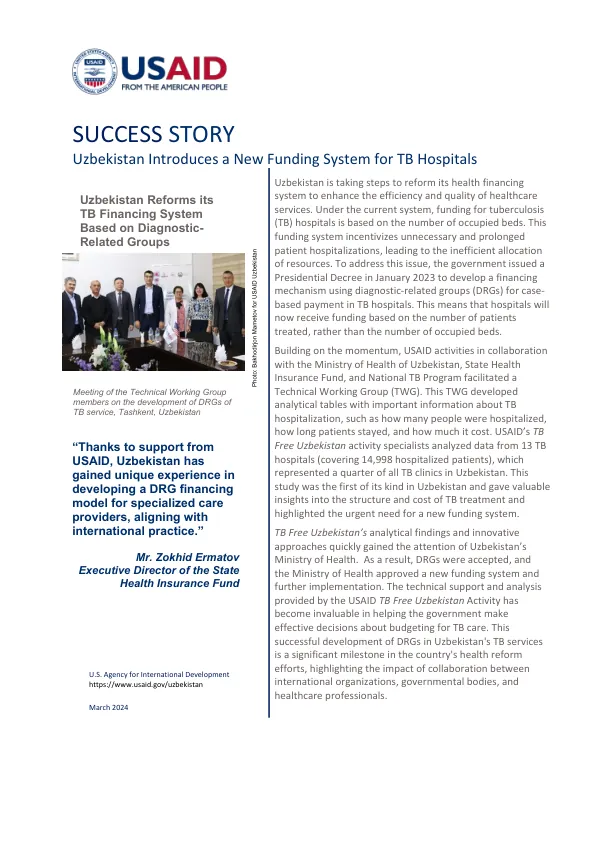 Uzbekistan Introduces a New Funding System for TB Hospitals