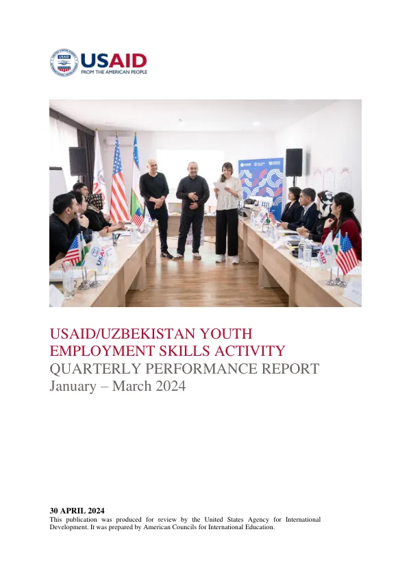 USAID/Uzbekistan Youth Employment Skills Activity Quarterly Performance Report