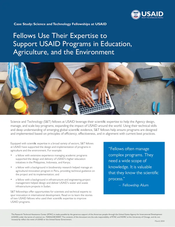 Fellows Use Their Expertise to Support USAID Programs in Education, Agriculture, and the Environment
