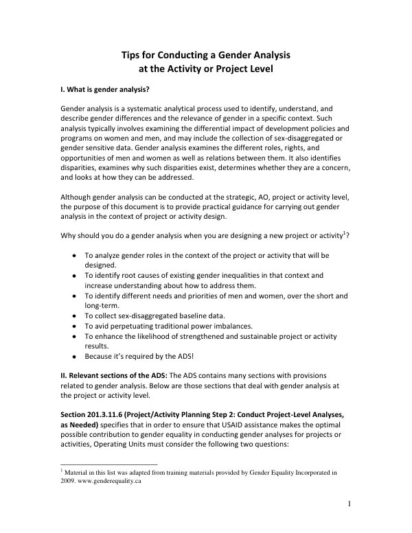Tips for Conducting a Gender Analysis at the Activity or Project Level