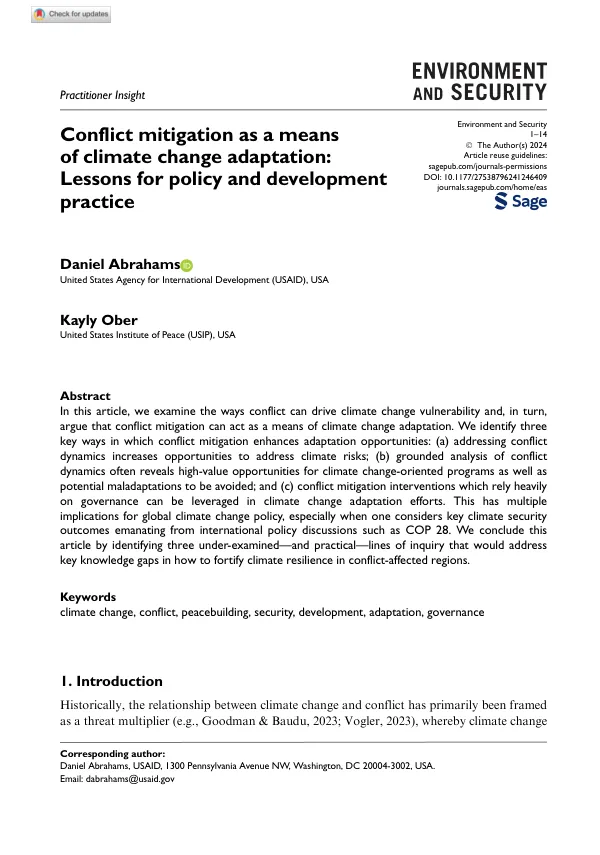 Conflict mitigation as a means of climate change adaptation: Lessons for policy and development practice