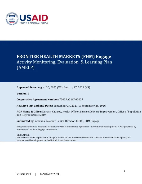 FHM ENGAGE: ACTIVITY MONITORING, EVALUATION, AND LEARNING PLAN