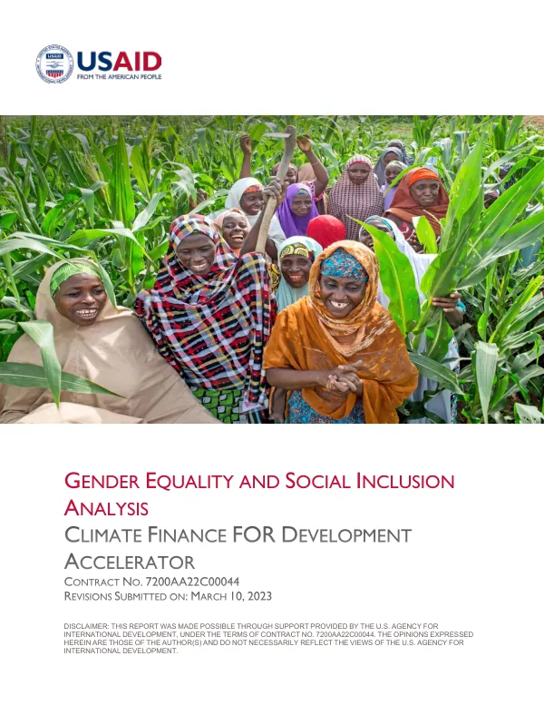 Gender Equality and Social Inclusion Analysis for the USAID Climate Finance for Development Accelerator