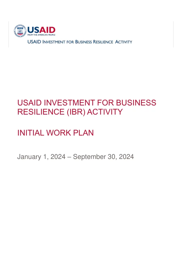 USAID INVESTMENT FOR BUSINESS RESILIENCE (IBR) ACTIVITY — YEAR 2 WORK PLAN