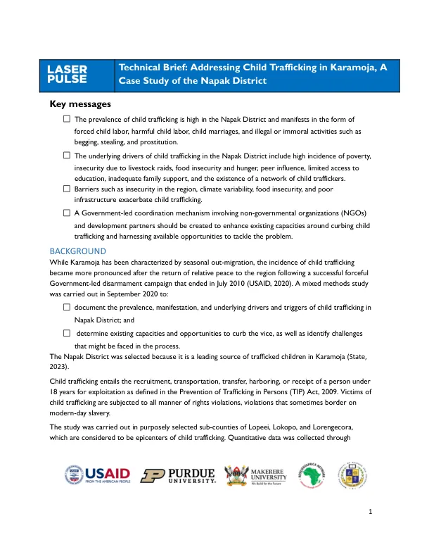 Technical Brief: Addressing Child Trafficking in Karamoja, A Case Study of the Napak District
