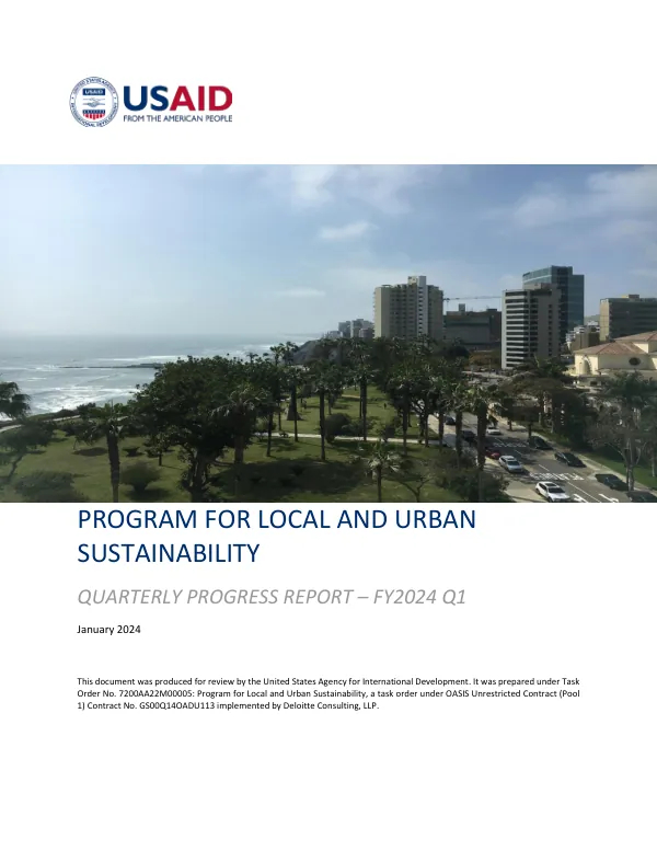 Program for Local and Urban Sustainability Quarterly Progress Report – FY2024 Q1