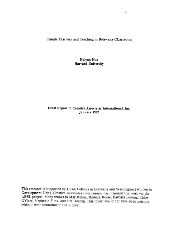 Female teachers and teaching in Botswana classrooms