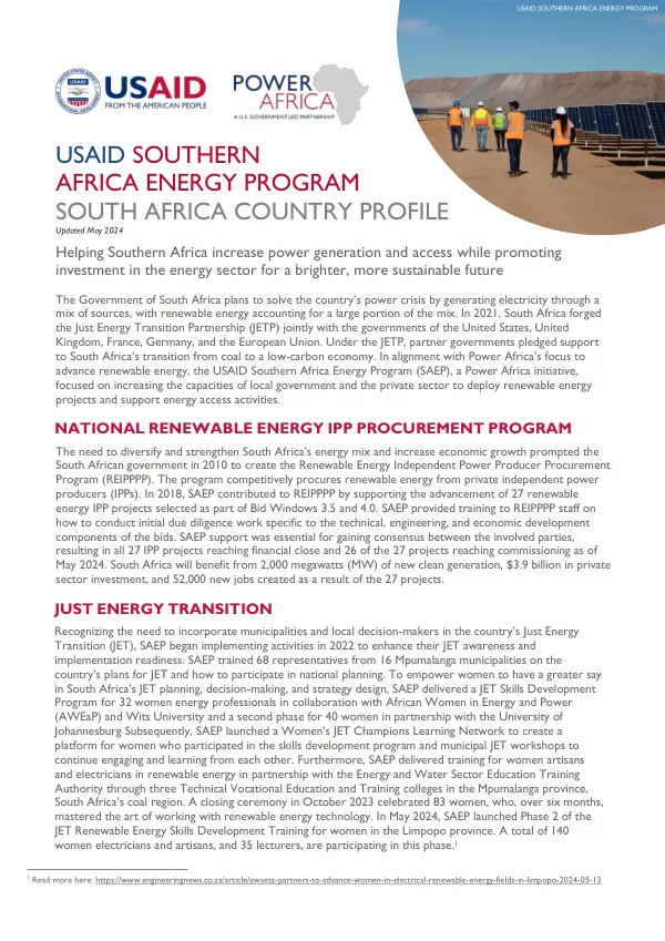 USAID Southern Africa Energy Program South Africa Country Profile