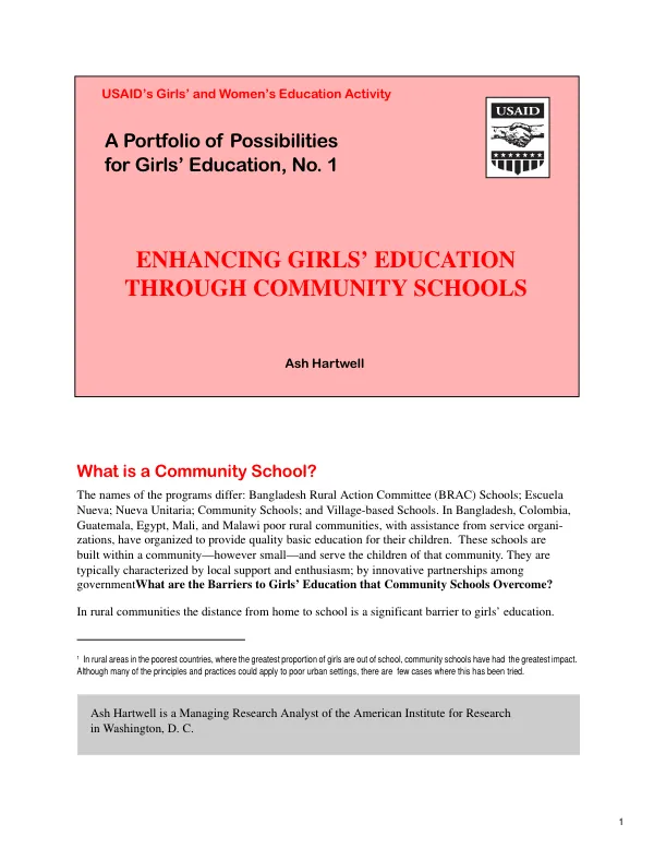 ENHANCING GIRLS’ EDUCATION THROUGH COMMUNITY SCHOOLS