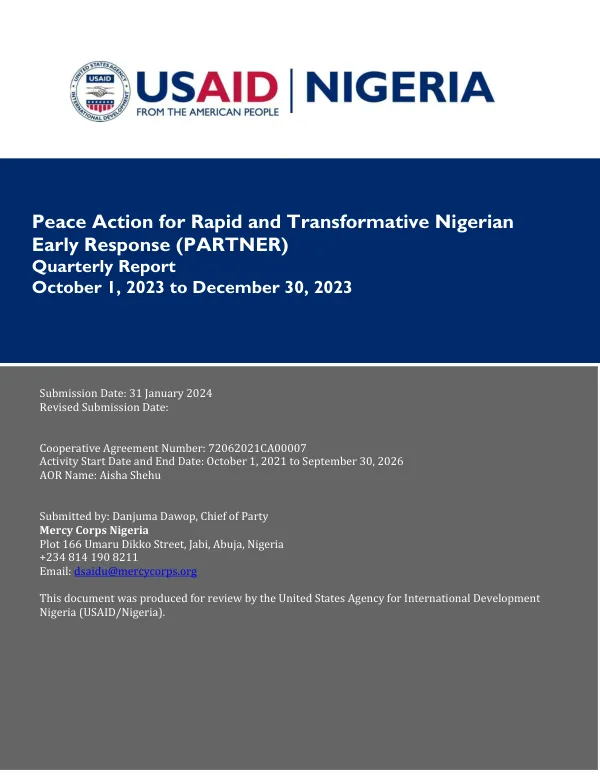 Peace Action for Rapid and Transformative Nigerian Early Response (PARTNER) FY24 Q1 Report