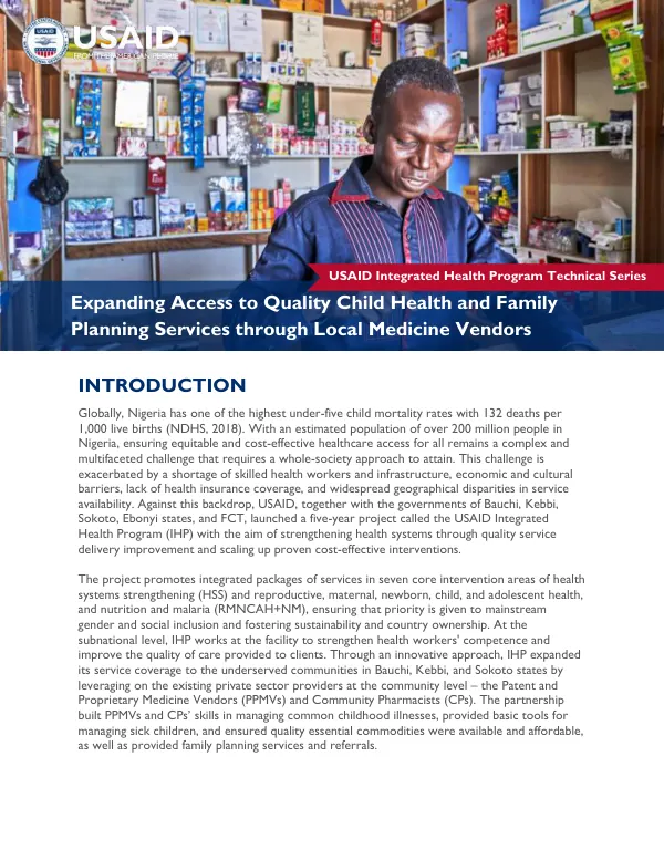 Expanding Access to Quality Child Health and Family Planning Services through Local Medicine Vendors