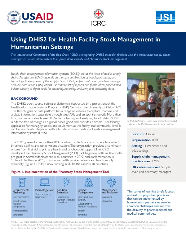Using DHIS2 for Health Facility Stock Management in Humanitarian Settings