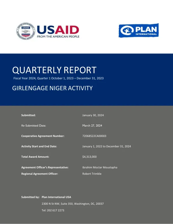 GirlEngage Niger Activity Quarterly Report – FY24, Q1