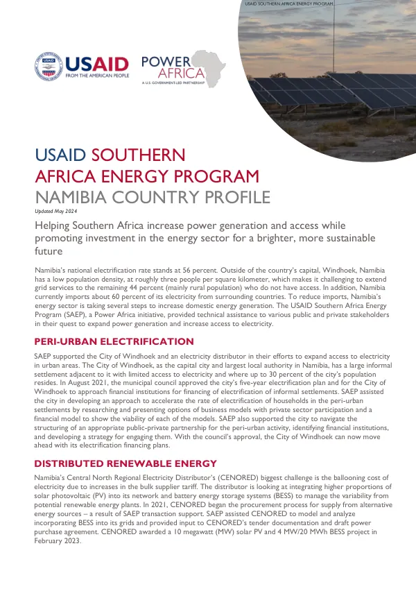 USAID Southern Africa Energy Program Namibia Country Profile