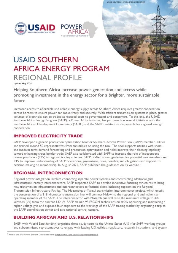 USAID SOUTHERN AFRICA ENERGY PROGRAM REGIONAL PROFILE