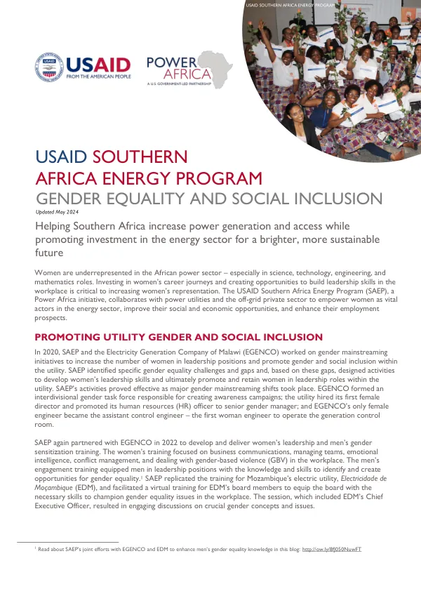 USAID Southern Africa Energy Program Gender Equality and Social Inclusion
