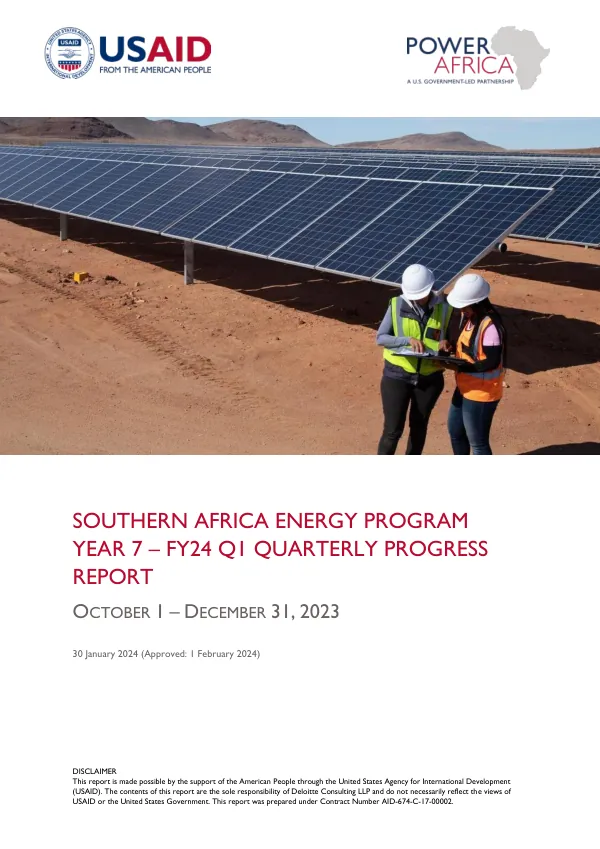 Southern Africa Energy Program Year 7 – FY24 Q1 Quarterly Progress Report