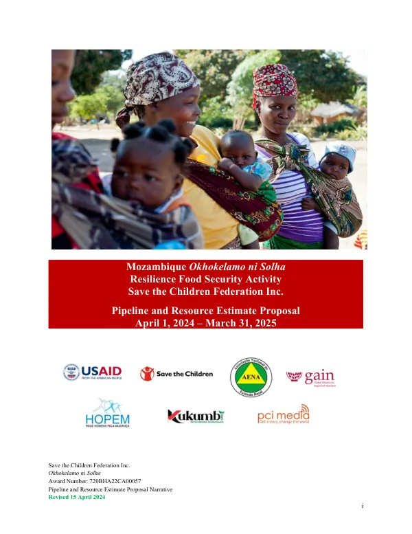 Pipeline and Resource Estimate Proposal Narrative for Resilience Food Security Activity in Mozambique