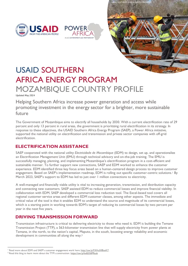 USAID SOUTHERN AFRICA ENERGY PROGRAM MOZAMBIQUE COUNTRY PROFILE