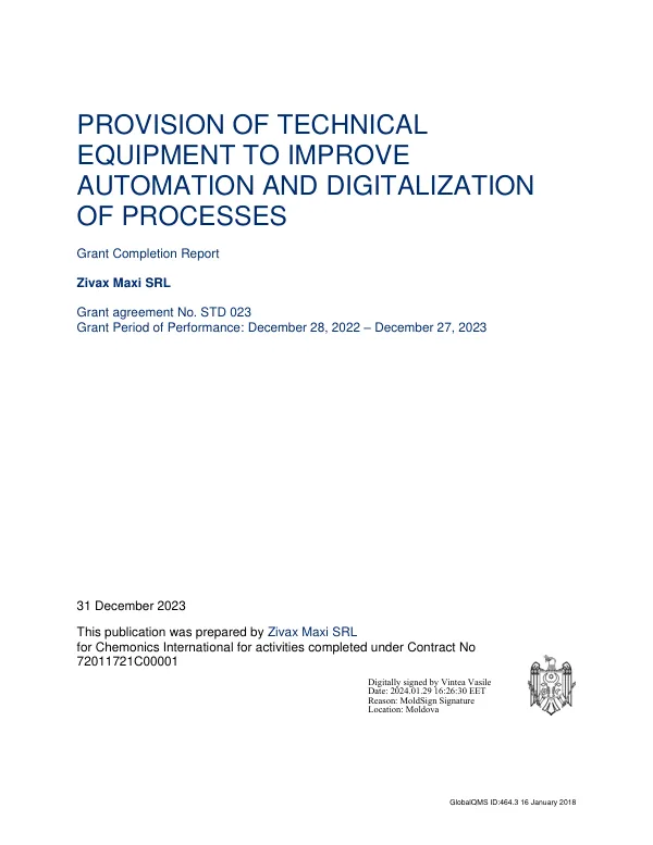 PROVISION OF TECHNICAL EQUIPMENT TO IMPROVE AUTOMATION AND DIGITALIZATION OF PROCESSES