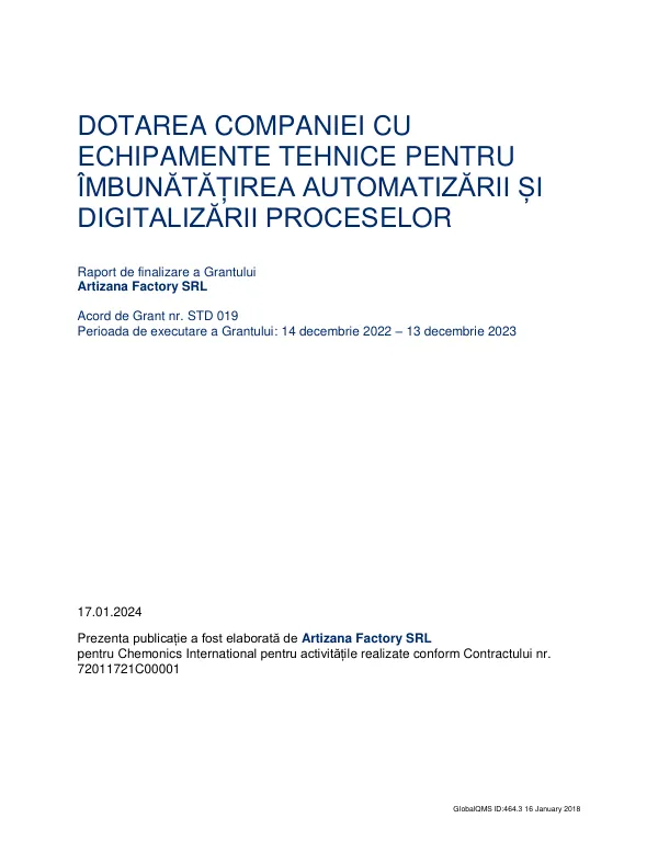 Raport de finalizare a Grantului pentru Dezvoltarea Automatizării și Digitalizării Proceselor