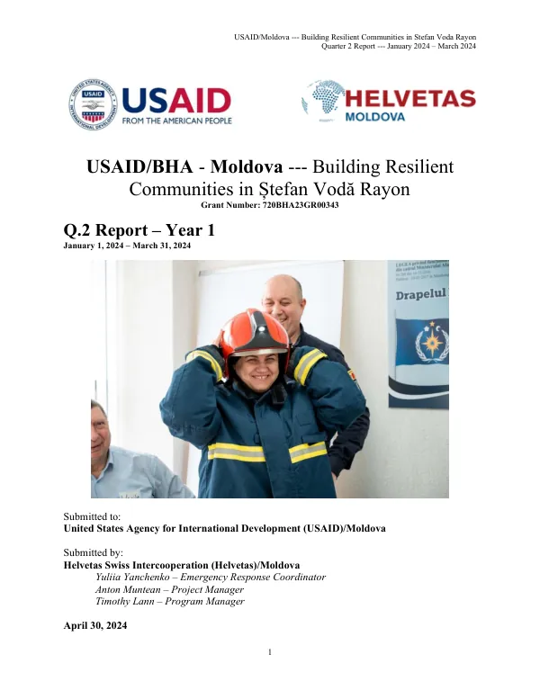 Building Resilient Communities in Stefan Voda Rayon Quarter 2 Report January 2024 – March 2024