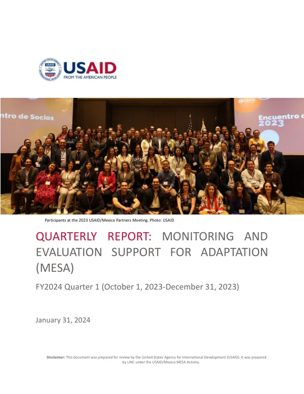 Quarterly Report, FY2024 Quarter 1, Monitoring and Evaluation Support for Adaptation (MESA)