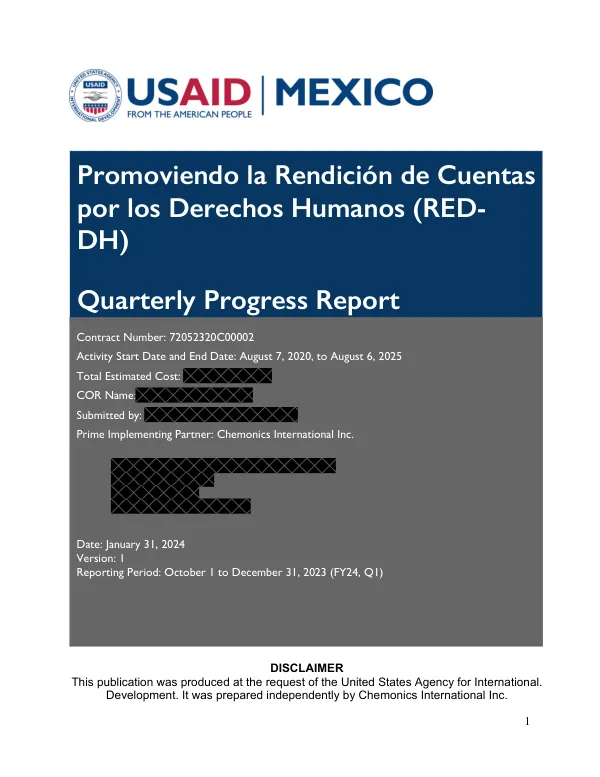 Quarterly Progress Report: Promoviendo la Rendición de Cuentas por los Derechos Humanos (RED-DH)