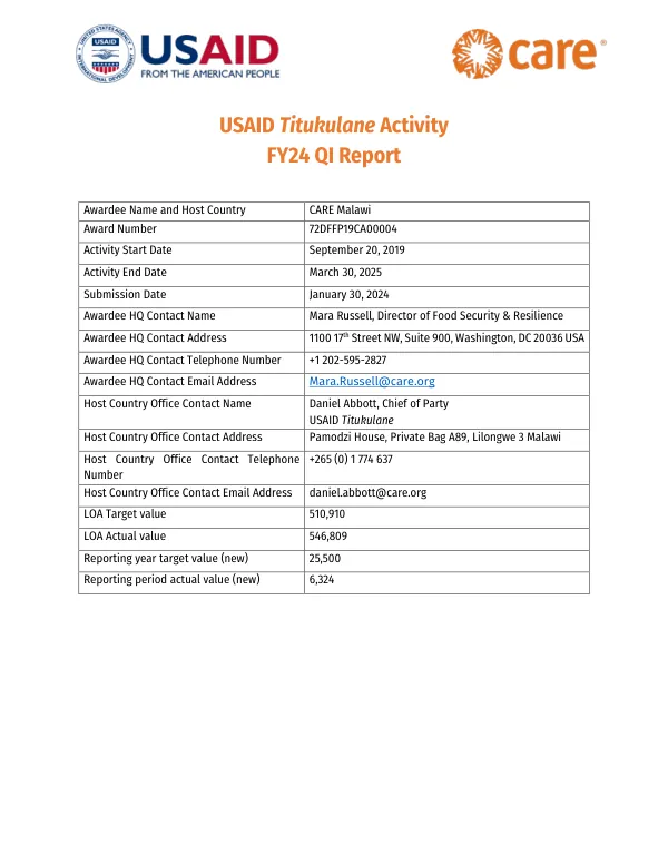 FY24 Q1 Report: USAID Titukulane Activity