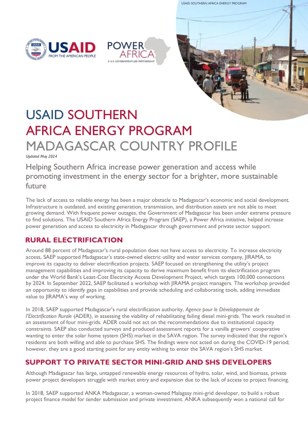 USAID SOUTHERN AFRICA ENERGY PROGRAM MADAGASCAR COUNTRY PROFILE