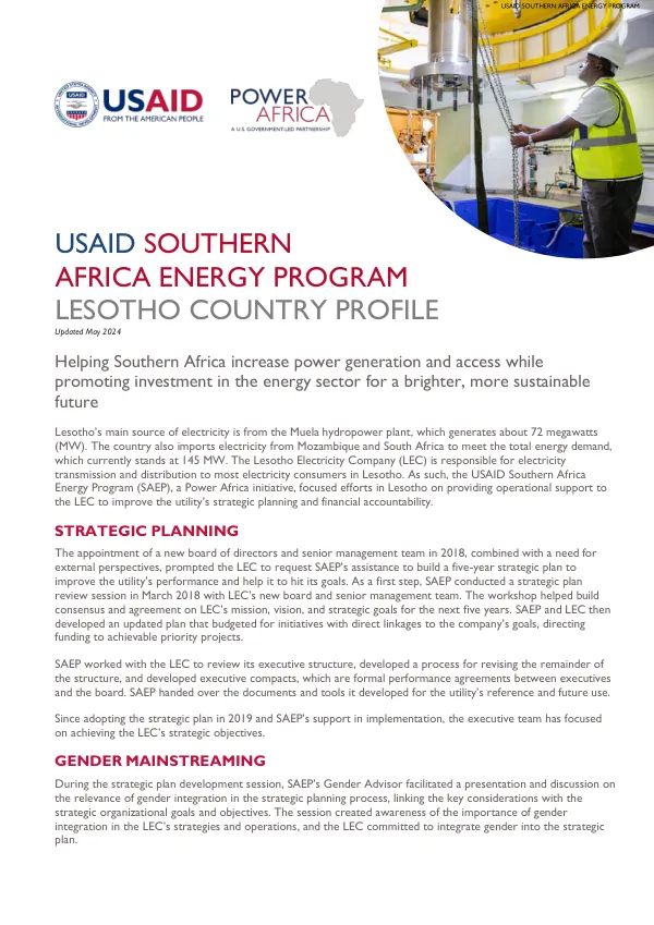 USAID Southern Africa Energy Program Lesotho Country Profile