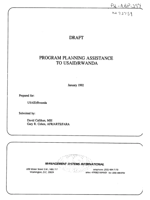 Program planning assistance to USAID/Rwanda