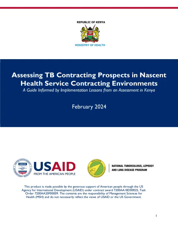 Assessing TB Contracting Prospects in Nascent Health Service Contracting Environments: A Guide Informed by Implementation Lessons from an Assessment in Kenya