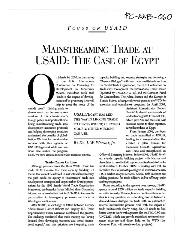 Mainstreaming trade at USAID : the case of Egypt
