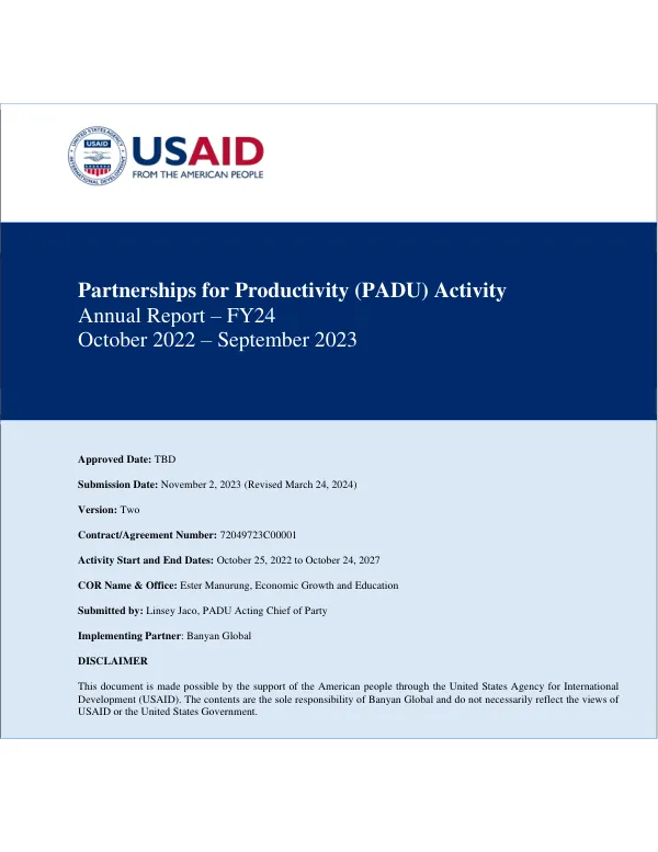 Partnerships for Productivity (PADU) Activity Annual Report – FY24