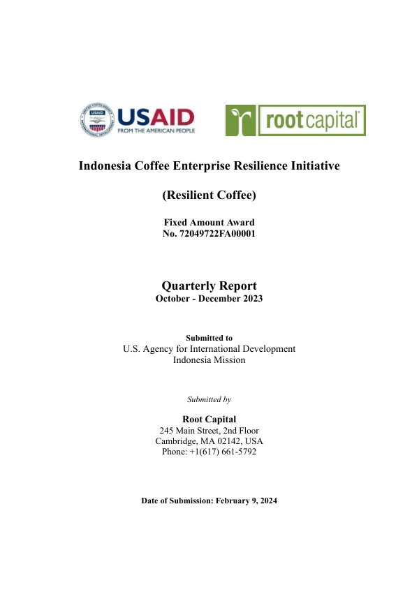 Indonesia Coffee Enterprise Resilience Initiative (Resilient Coffee) Quarterly Report 8