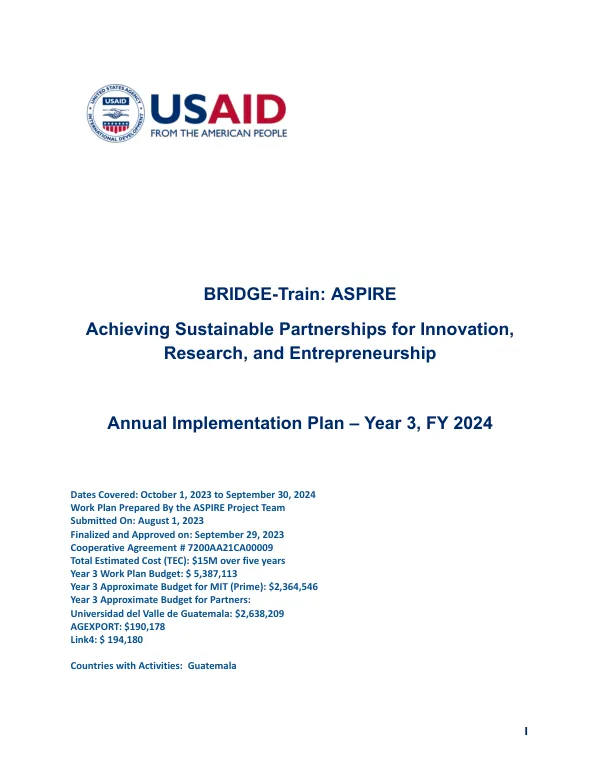 Annual Implementation Plan – Year 3, FY 2024: Achieving Sustainable Partnerships for Innovation, Research, and Entrepreneurship