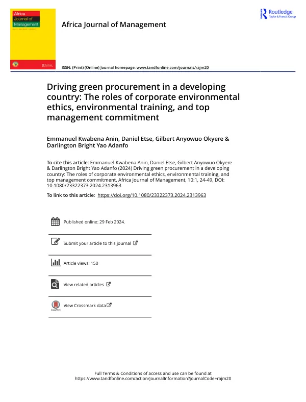 Driving green procurement in a developing country: The roles of corporate environmental ethics, environmental training, and top management commitment