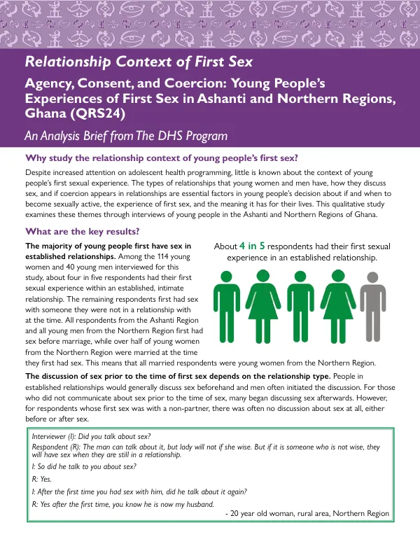 Relationship Context of First Sex - Agency, Consent, and Coercion: Young People's Experiences of First Sex in Ashanti and Northern Regions, Ghana (QRS24) - Analysis Brief [AB35]
