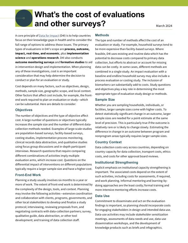 Cost of Evaluations Brief FS-24-660 D4I