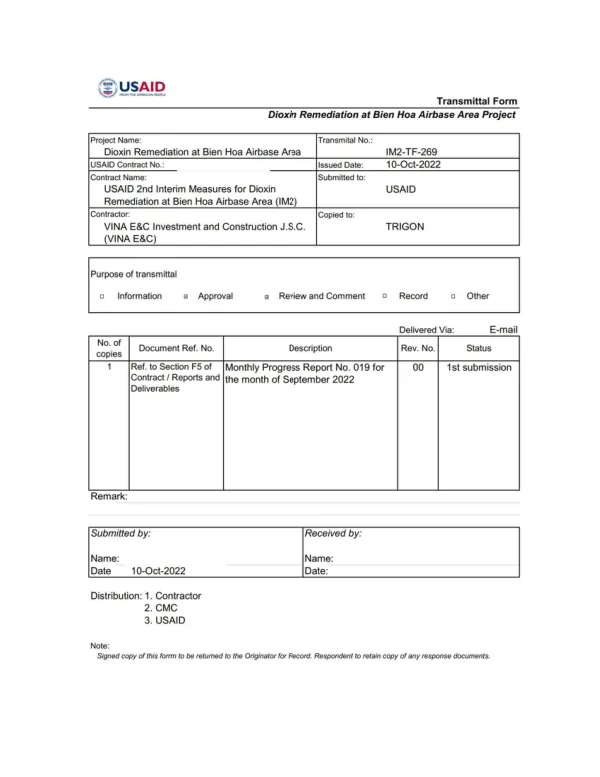 IM2 Monthly Progress Report No.019 for the month of September 2022
