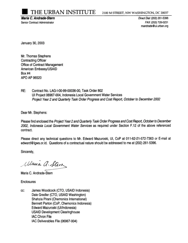 Local government water services project : project year 3 -- quarterly task order and cost report no. 9 : October-December 2002 [-- Indonesia]