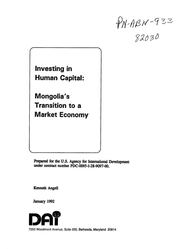 Investing in human capital : Mongolia"s transition to a market economy