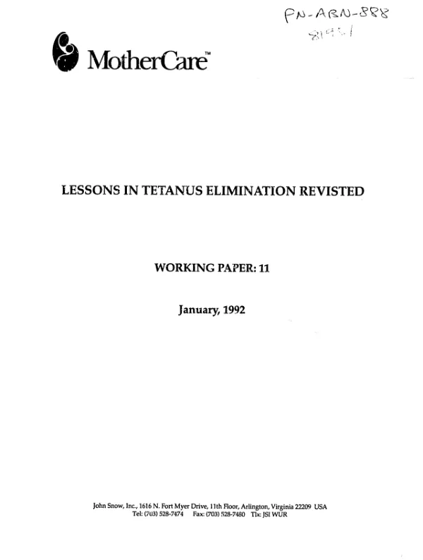 Lessons in tetanus elimination revisted [i.e. revisited]